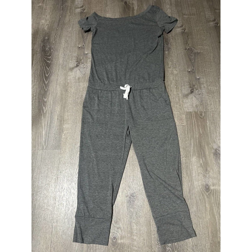 Floral Blooming Gray Pocket Drawstring-Waist Asymmetric Jumpsuit Large NWOT